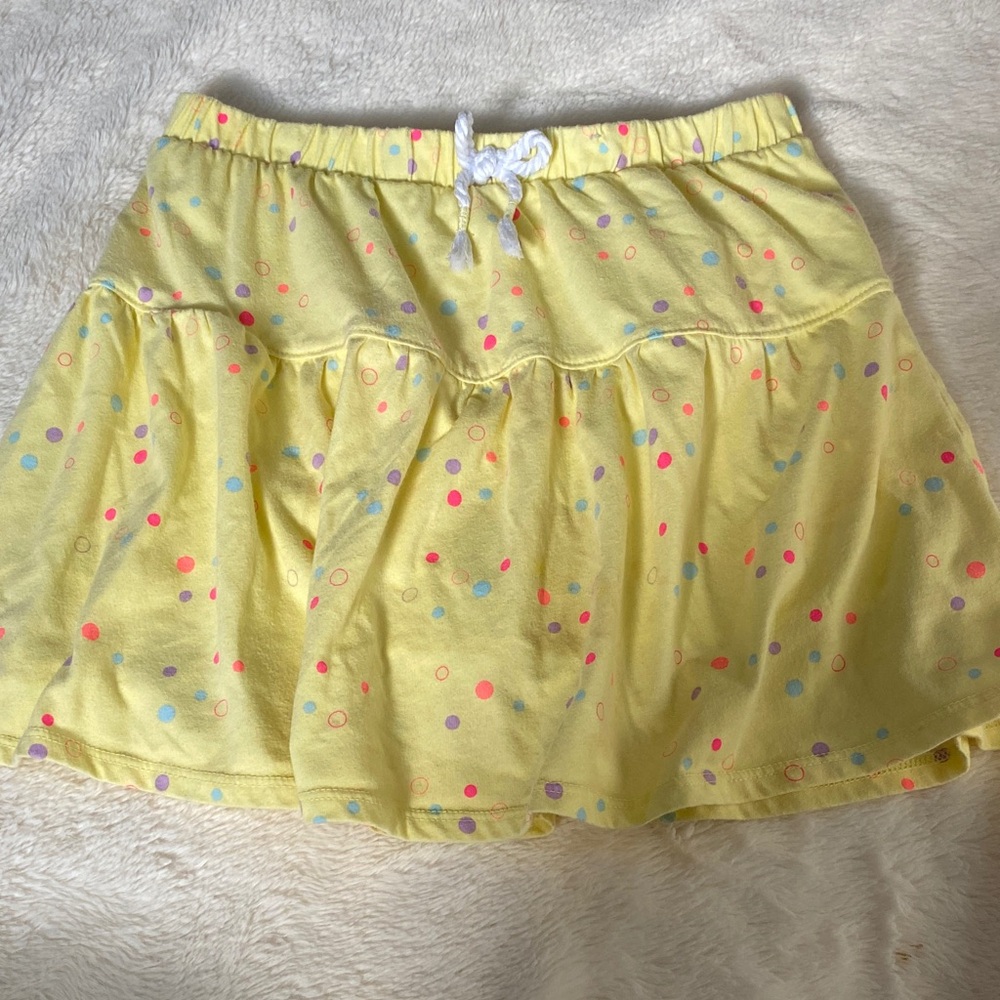 Girls' Yellow Tiered Skirt with Multicolor Polka Dots
